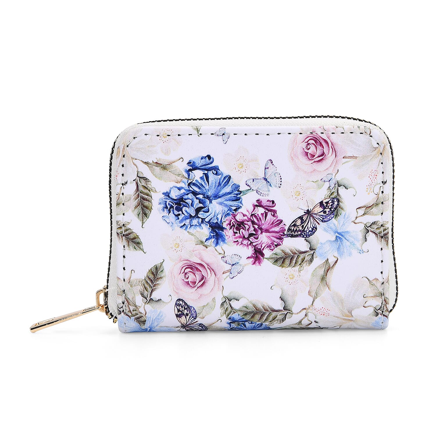 Set of 2- Multicolor Flowers Print Zip-Around Wallet & Purse - White