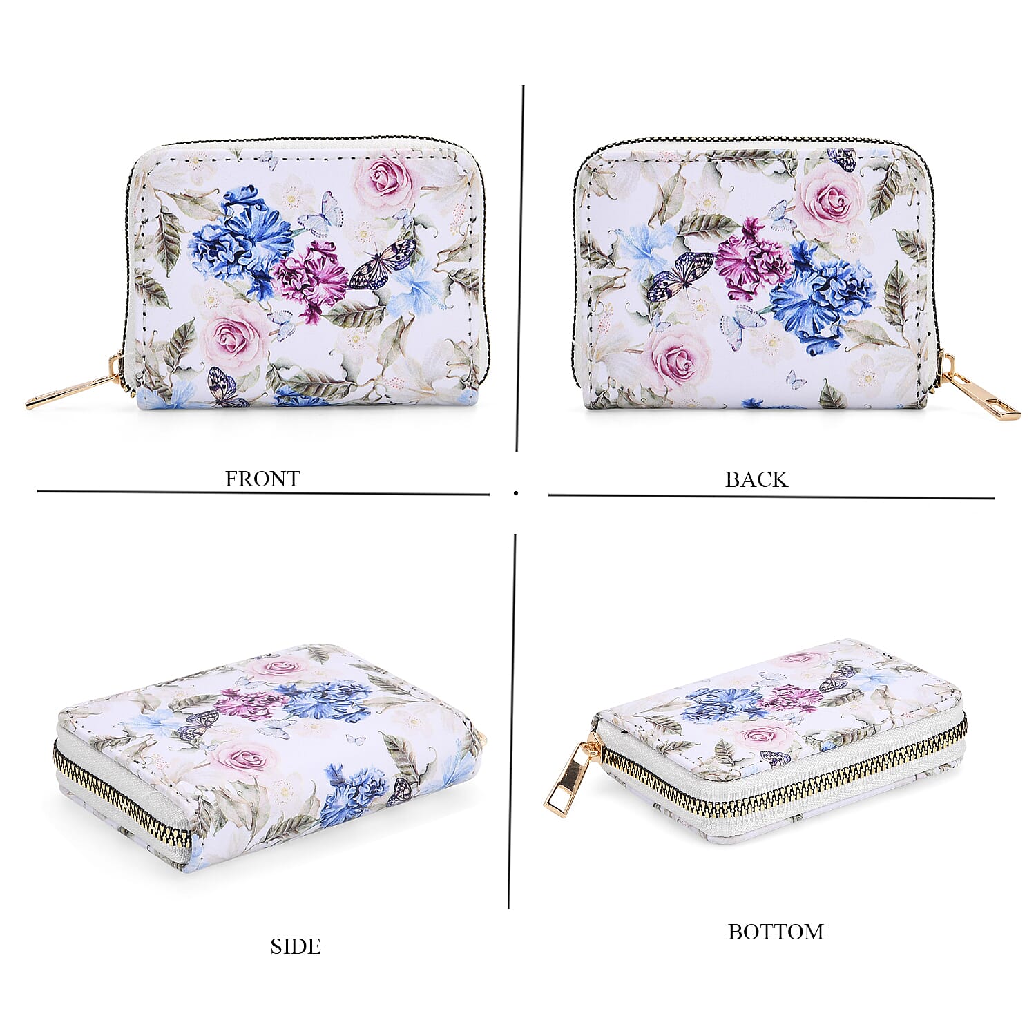 Set of 2- Multicolor Flowers Print Zip-Around Wallet & Purse - White