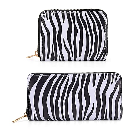 Set of 2- Zebra Print Zip-Around Wallet & Purse - Black & White