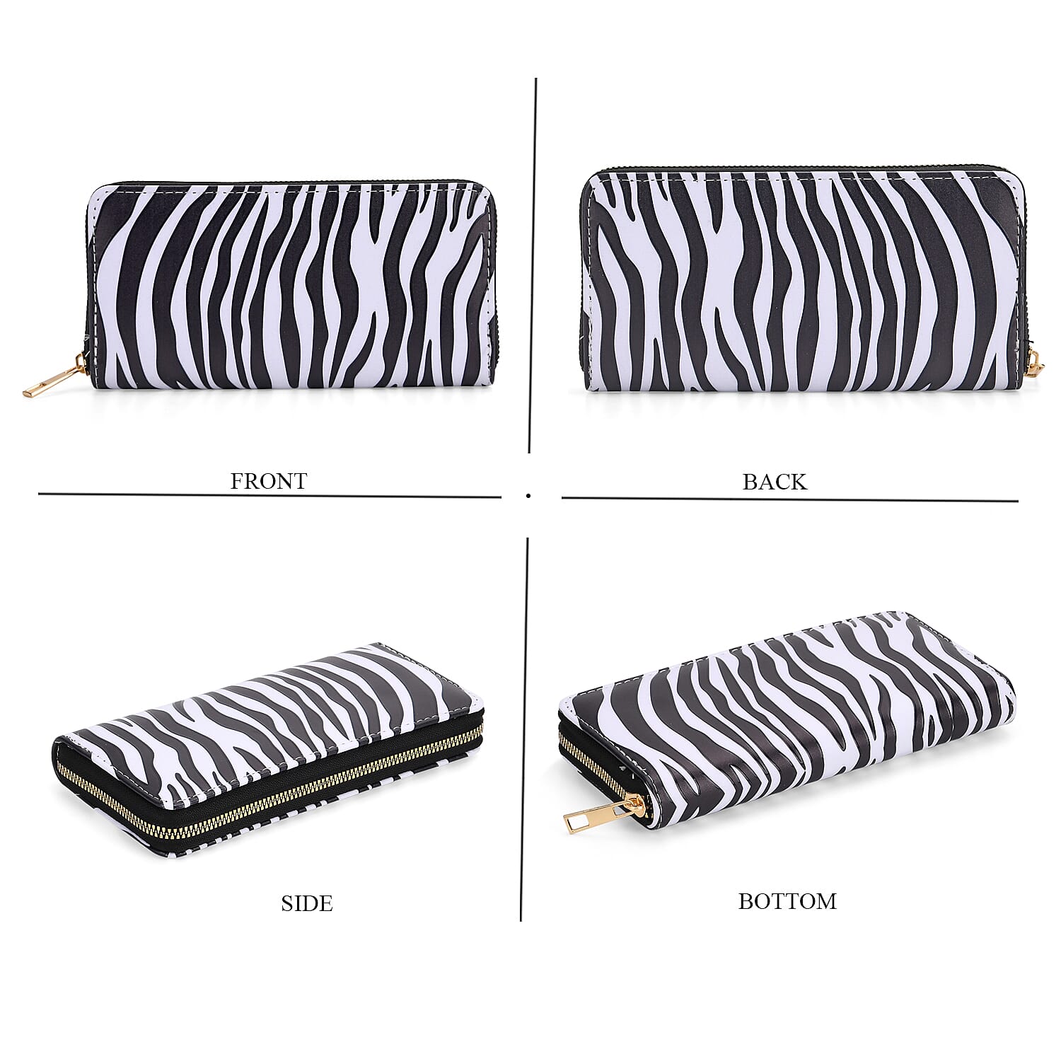 Set of 2- Zebra Print Zip-Around Wallet & Clutch - Black & White Set of 2- Zebra Print Zip-Around Wallet & Clutch - Black & White