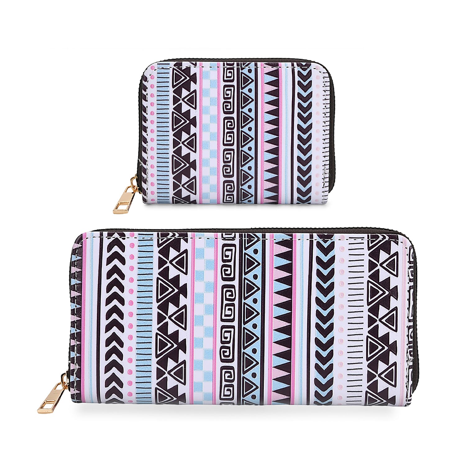 Set of 2- Geometric Print Zip-Around Wallet & Purse