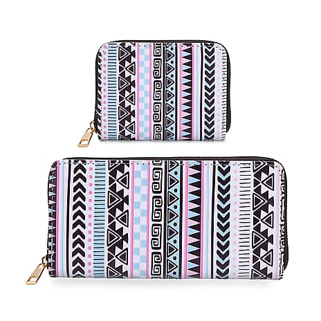 Set of 2- Geometric Print Zip-Around Wallet & Purse