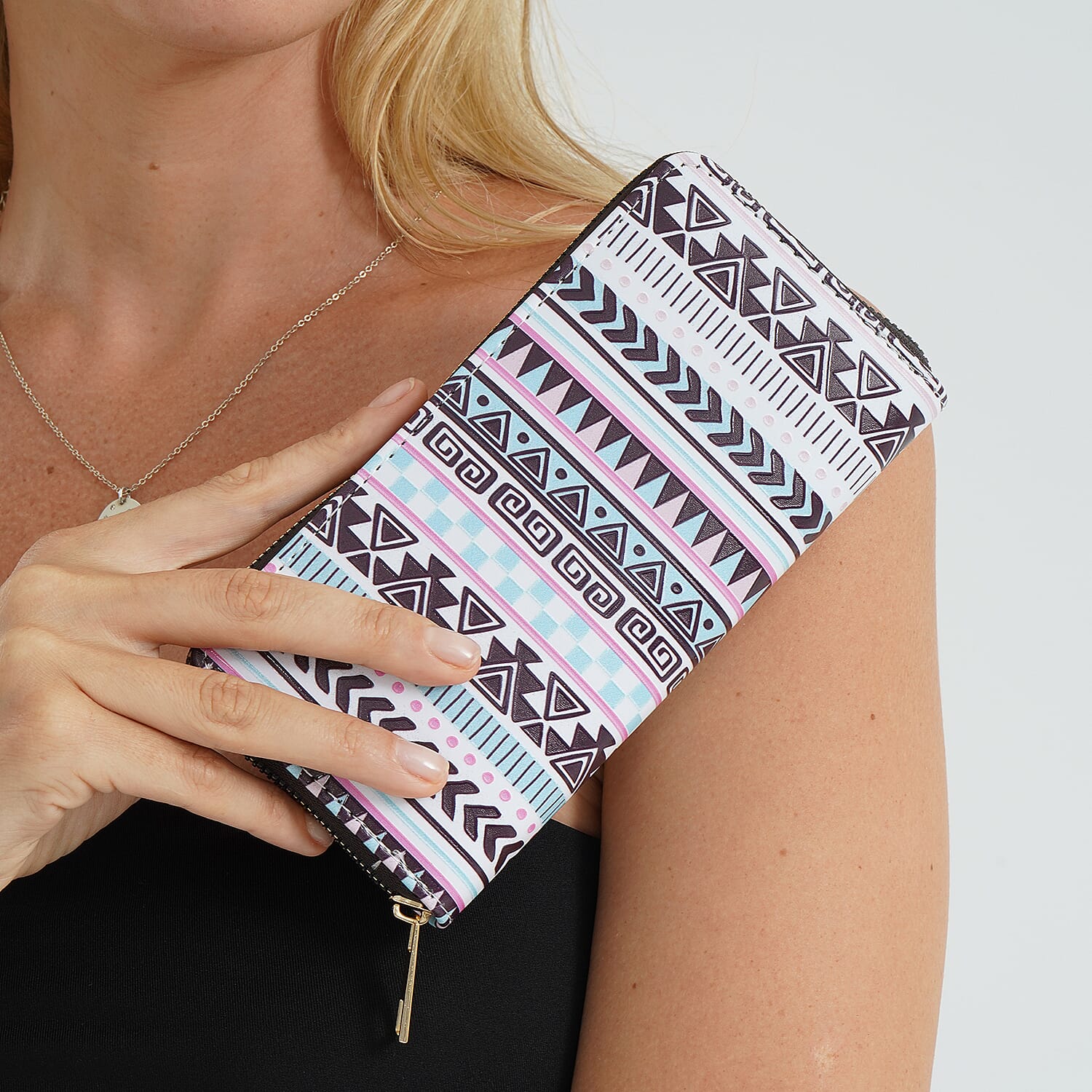 Set of 2- Geometric Print Zip-Around Wallet & Purse