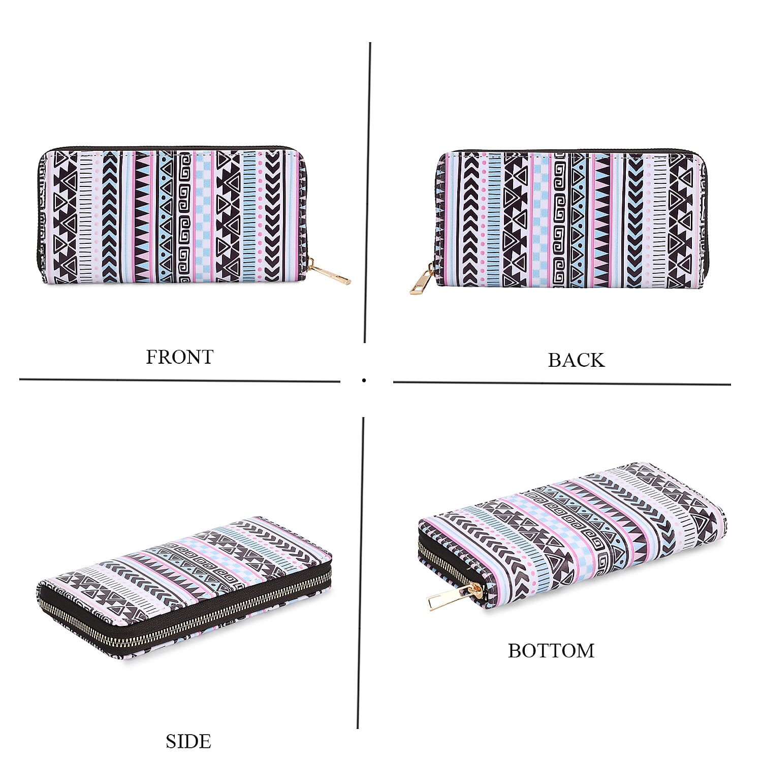 Set of 2- Geometric Print Zip-Around Wallet & Purse