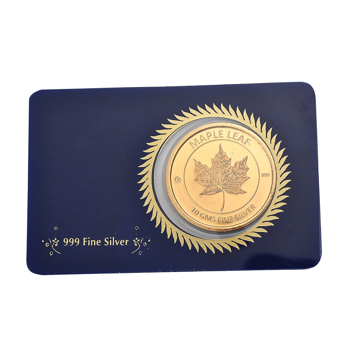 999 Fine Silver Maple Leaf Coin in Yellow Gold Plating, Silver Wt. 10.00 Gms.