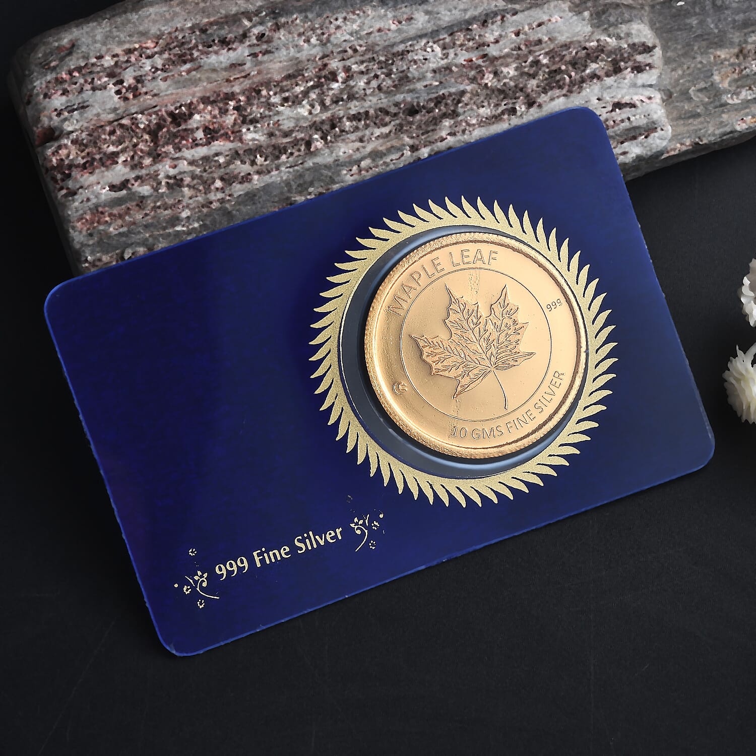 999 Fine Silver Maple Leaf Coin in Yellow Gold Plating, Silver Wt. 10.00 Gms.