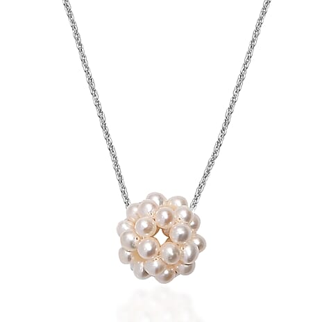 Fresh Water Pearl Pendant with Chain (Size - 20) in Rhodium Overlay Sterling Silver