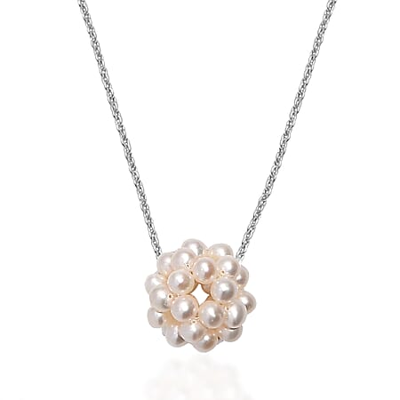 Fresh Water Pearl Pendant with Chain (Size - 20) in Rhodium Overlay Sterling Silver Fresh Water Pearl Pendant with Chain (Size - 20) in Rhodium Overlay Sterling Silver