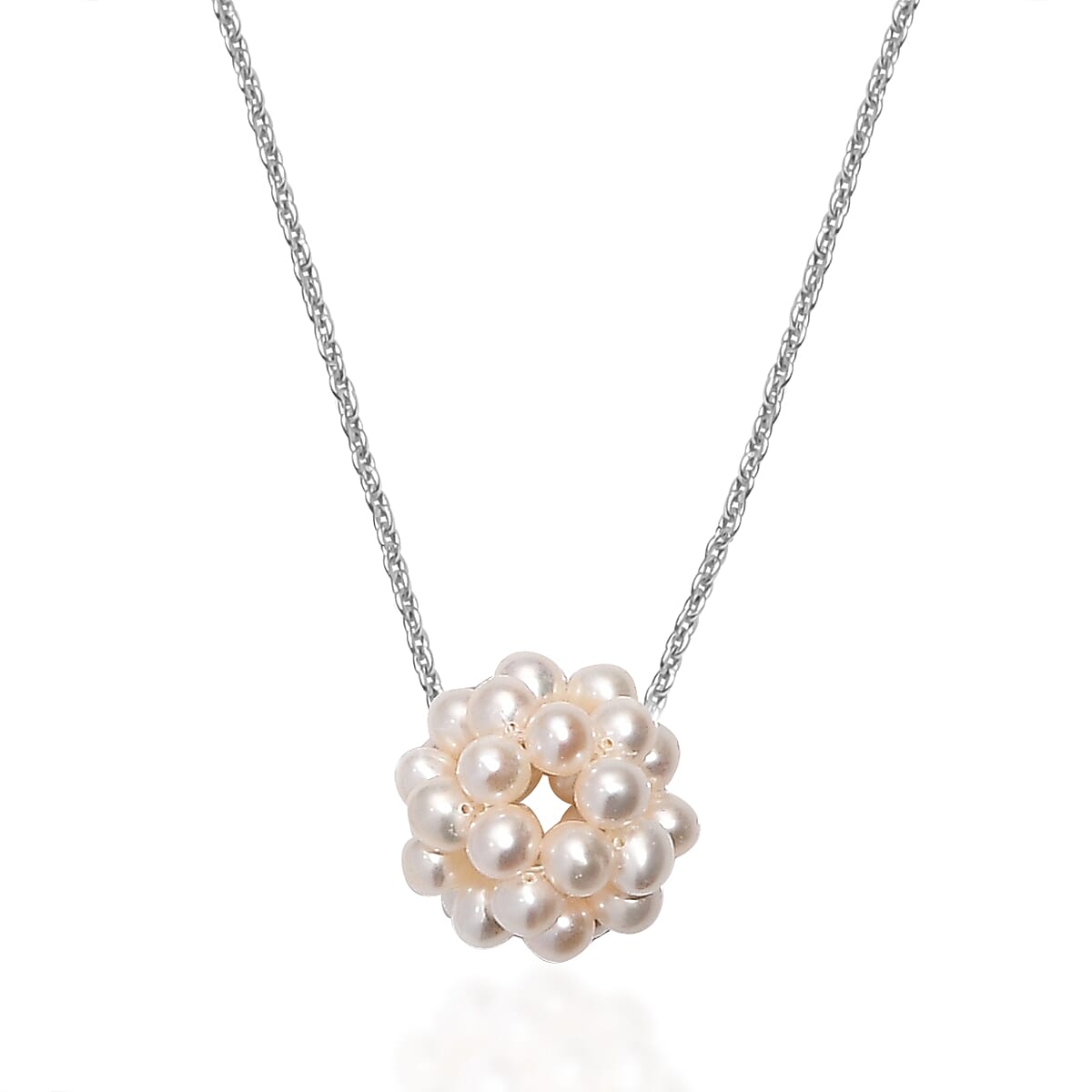 Fresh Water Pearl Pendant with Chain (Size - 20) in Rhodium Overlay Sterling Silver Fresh Water Pearl Pendant with Chain (Size - 20) in Rhodium Overlay Sterling Silver