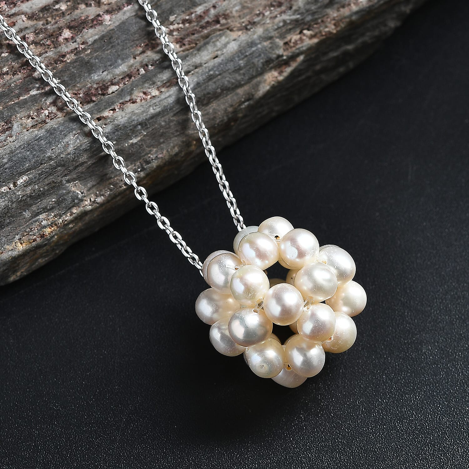 Fresh Water Pearl Pendant with Chain (Size - 20) in Rhodium Overlay Sterling Silver Fresh Water Pearl Pendant with Chain (Size - 20) in Rhodium Overlay Sterling Silver