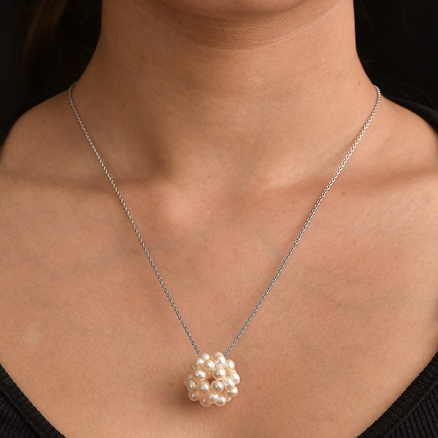 Fresh Water Pearl Pendant with Chain (Size - 20) in Rhodium Overlay Sterling Silver Fresh Water Pearl Pendant with Chain (Size - 20) in Rhodium Overlay Sterling Silver