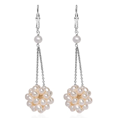 Fresh Water Pearl Earring with Lever Back in Rhodium Overlay Sterling Silver