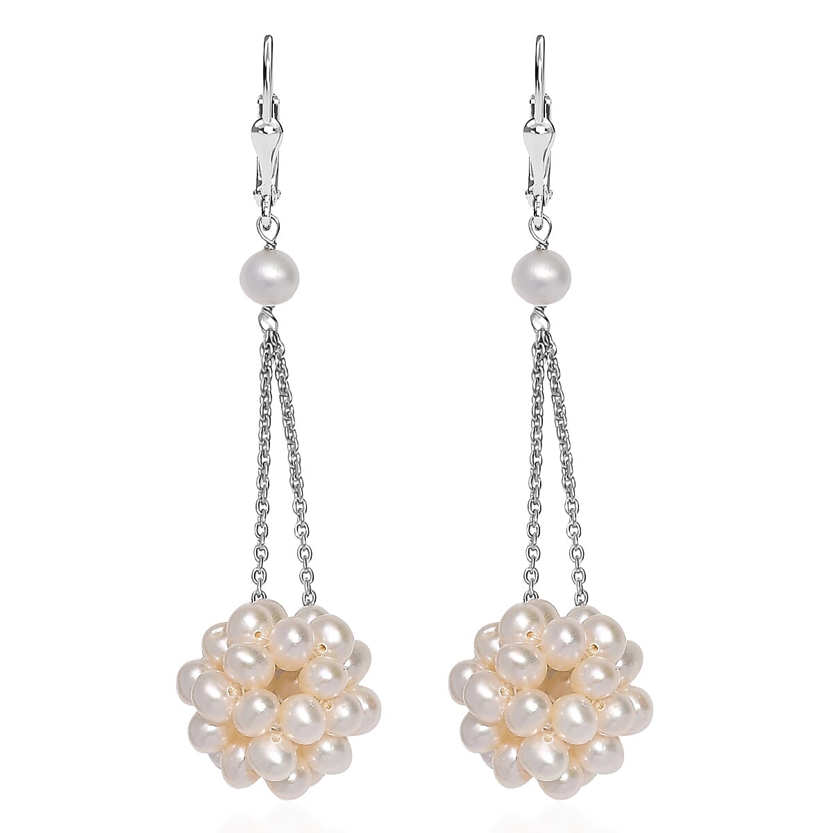 Fresh Water Pearl Earring with Lever Back in Rhodium Overlay Sterling Silver Fresh Water Pearl Earring with Lever Back in Rhodium Overlay Sterling Silver