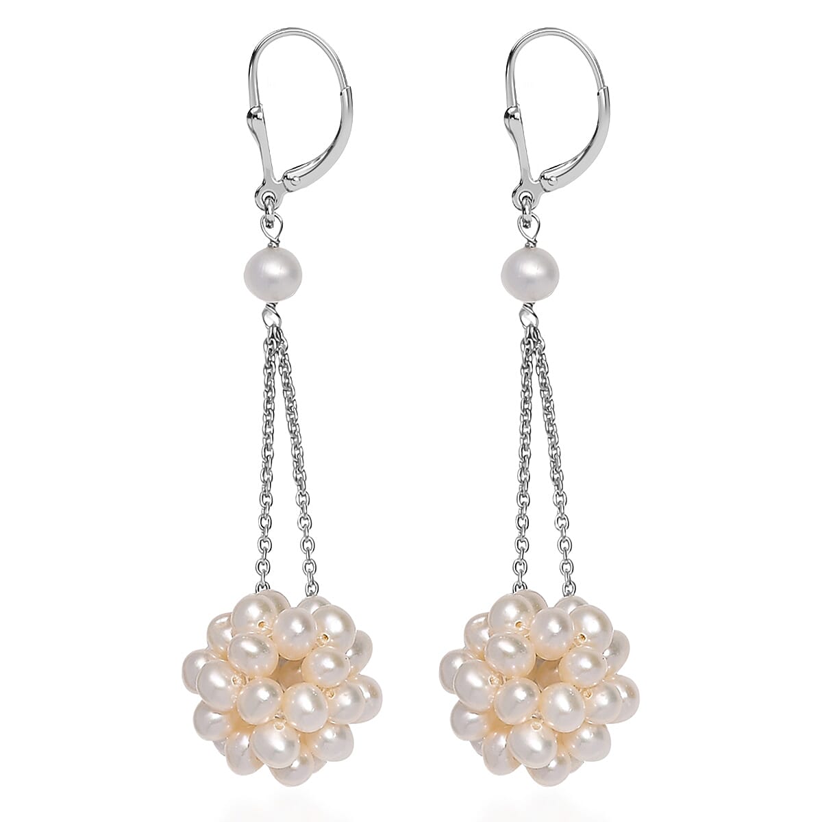 Fresh Water Pearl Earring with Lever Back in Rhodium Overlay Sterling Silver Fresh Water Pearl Earring with Lever Back in Rhodium Overlay Sterling Silver
