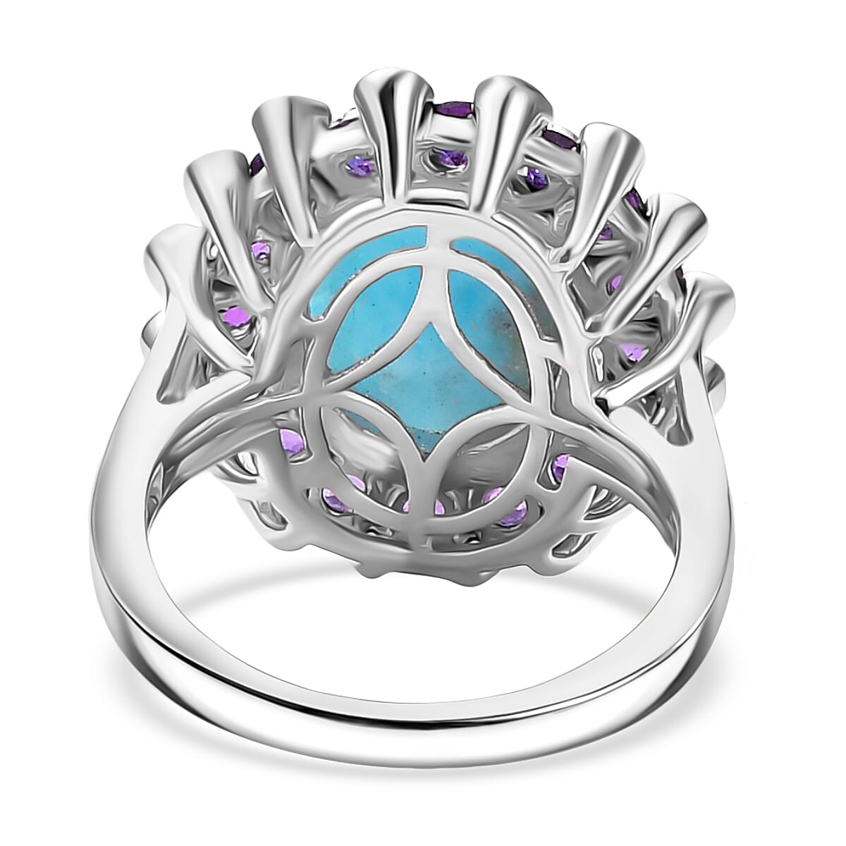 Larimar, Natural Chrome Diopside, African Amethyst Solitaire Ring in Rhodium OverlaySterling Silver, Silver Wt.5 Gms  7.504  Ct.