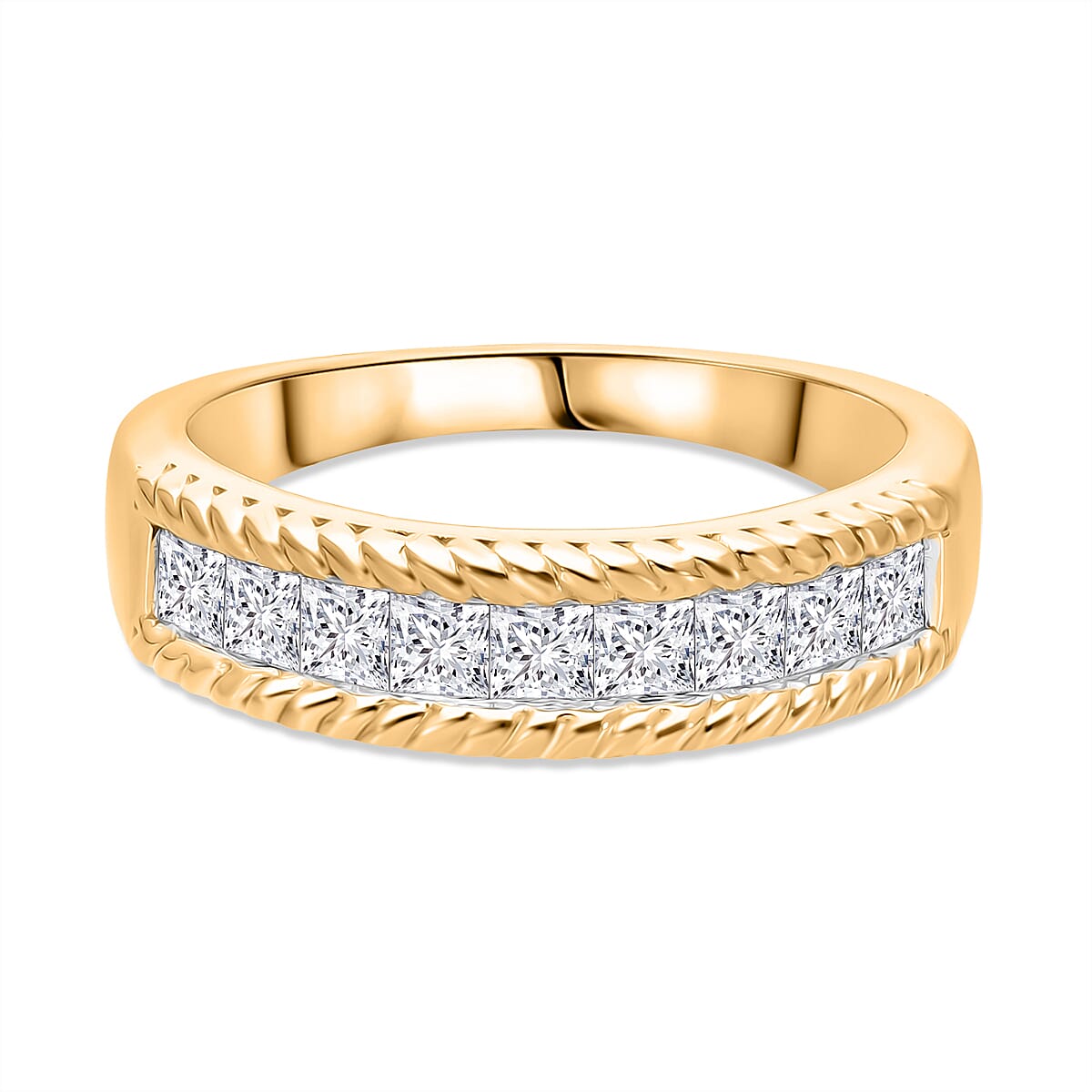 Luxuriant Square Cut Lab Grown Diamond (VS-D) Band Ring in Vermeil Yellow Gold Plated Sterling Silver