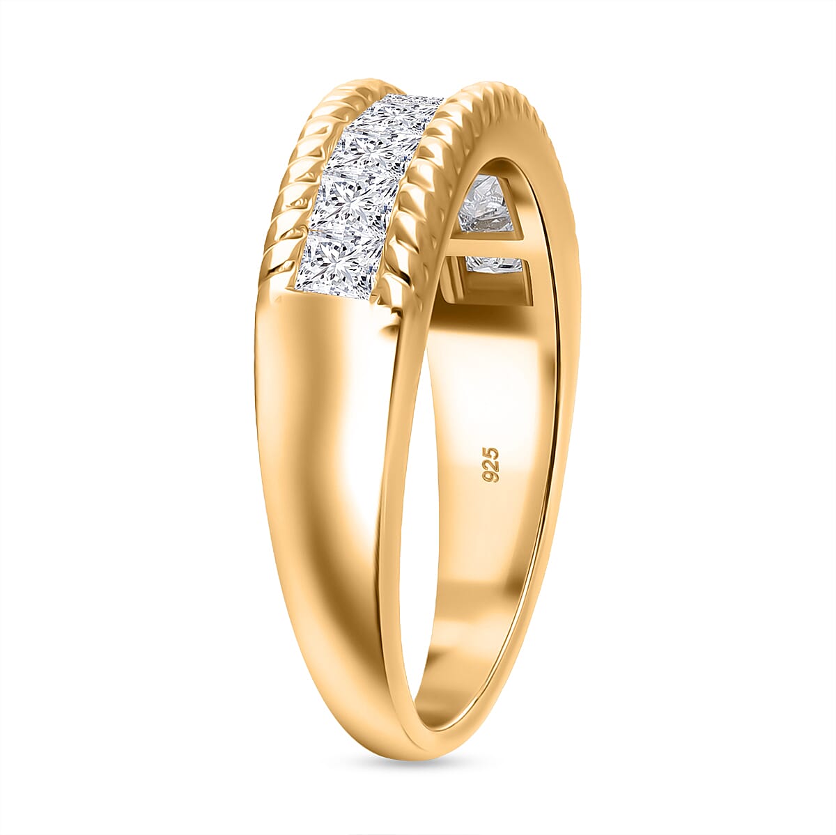 Luxuriant Square Cut Lab Grown Diamond (VS-D) Band Ring in Vermeil Yellow Gold Plated Sterling Silver