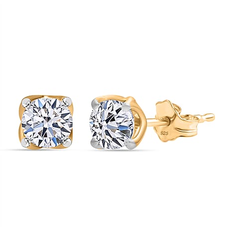 Luxuriant Diamond Lab Grown Diamond (VS-EF) Earring with Push Back in Vermeil Yellow Gold Plated Sterling Silver 0.50 Ct.