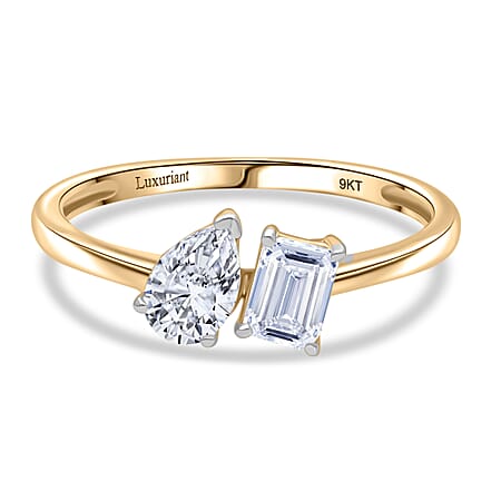 LUXURIANT THE TOI ET MOI 1 Ct. Lab Grown Diamond Pear-Cut and Emerald-Cut Ring in 9K Yellow Gold SGL Certified (VS/E-F)