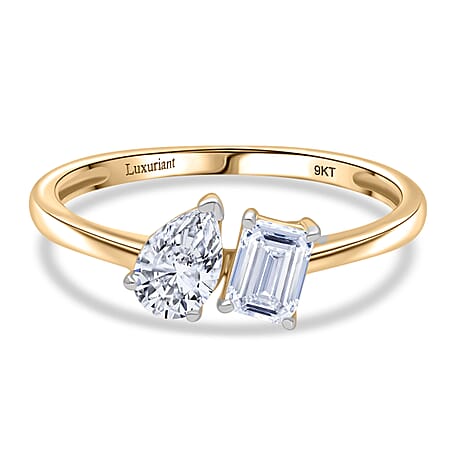 Luxuriant 9K Yellow Gold SGL Certified Pear & Emerald Cut Lab Grown Diamond (VS-EF) Ring 1.00 Ct.
