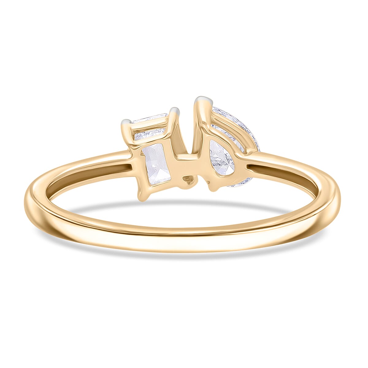 Luxuriant 9K Yellow Gold SGL Certified Pear & Emerald Cut Lab Grown Diamond (VS-EF) Ring 1.00 Ct.