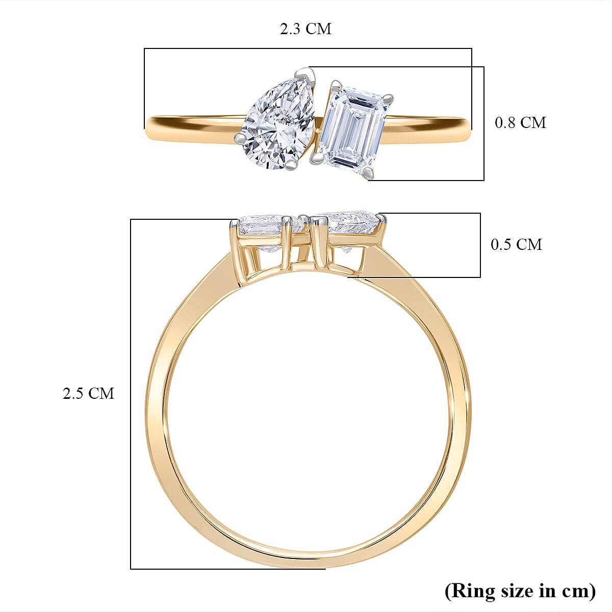 Luxuriant 9K Yellow Gold SGL Certified Pear & Emerald Cut Lab Grown Diamond (VS-EF) Ring 1.00 Ct.
