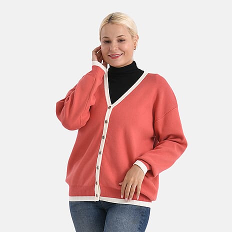 & Maisi Patterned Cardigan (Size - Small) - Coral & Black