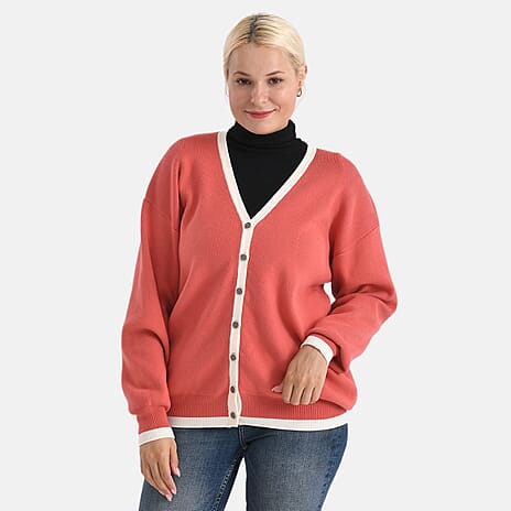 & Maisi Patterned Cardigan (Size - Medium) - Coral & Black