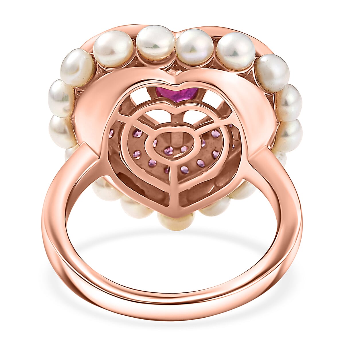 African Ruby, Rhodolite Garnet, Pearl Main Stone With Side Stone Ring in 18K RG VermeilSterling Silver, Silver Wt.6 Gms  5.144  Ct.
