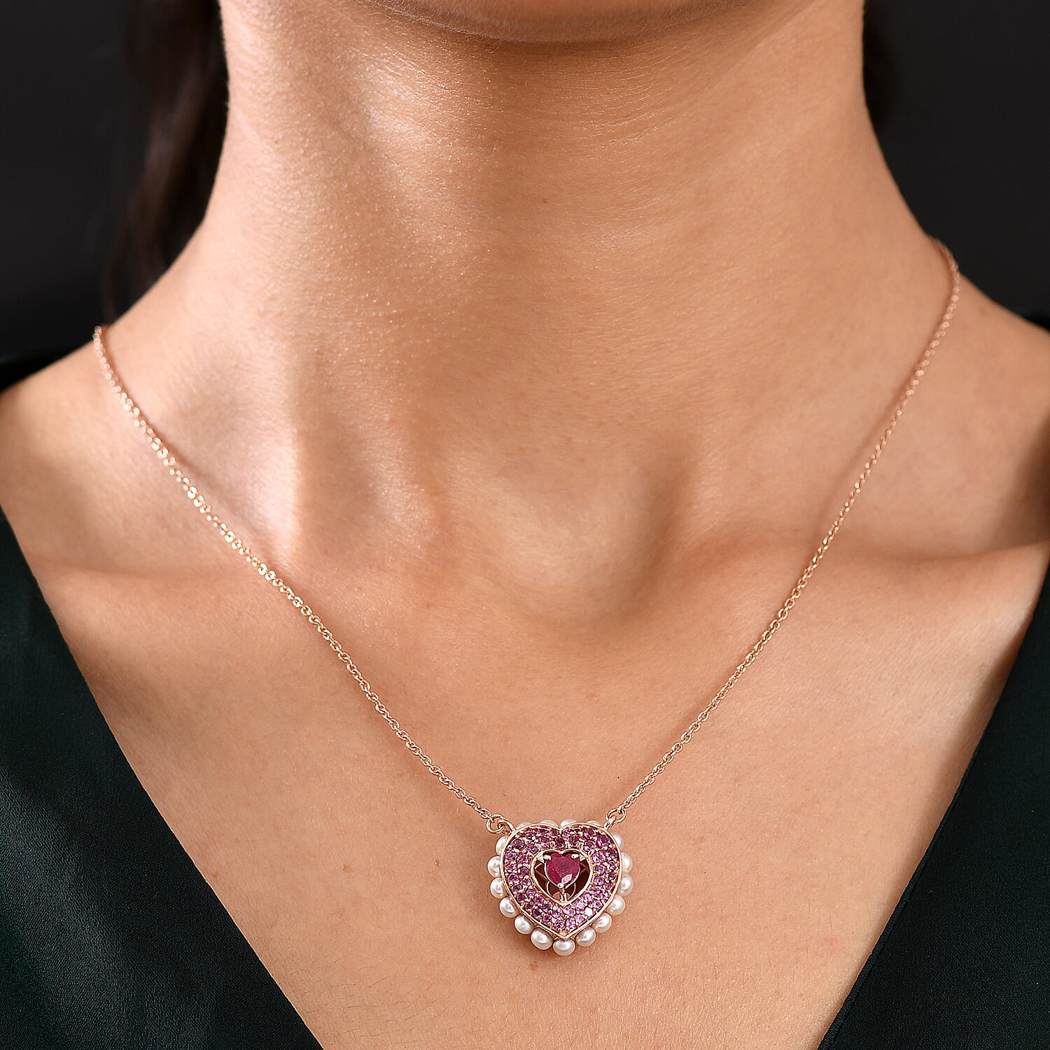 African Ruby, Rhodolite Garnet, Pearl Cluster Necklace (Size - 20) in 18K RG VermeilSterling Silver, Silver Wt.5.5 Gms  5.232  Ct.