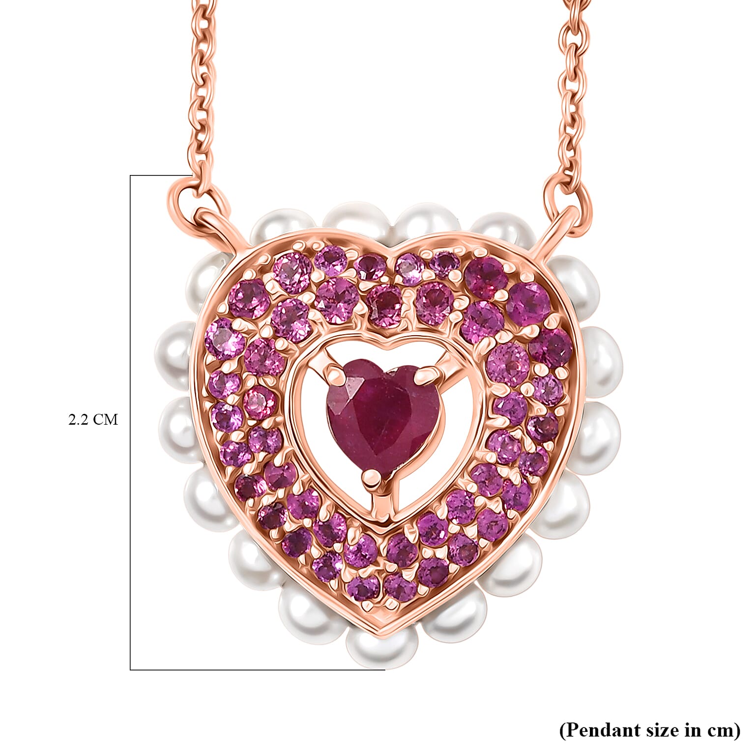 African Ruby, Rhodolite Garnet, Pearl Cluster Necklace (Size - 20) in 18K RG VermeilSterling Silver, Silver Wt.5.5 Gms  5.232  Ct.