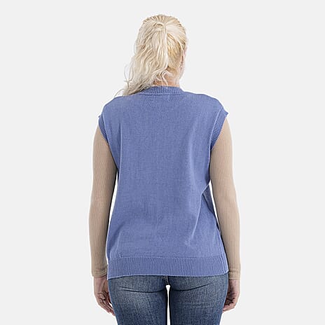 - Maisi 100% Cotton Round Neck Knitted Vest (Size L) - Blue