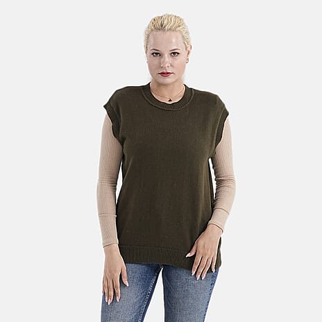 - Maisi 100% Cotton Round Neck Knitted Vest (Size S) - Green