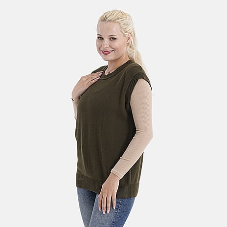 - Maisi 100% Cotton Round Neck Knitted Vest (Size S) - Green