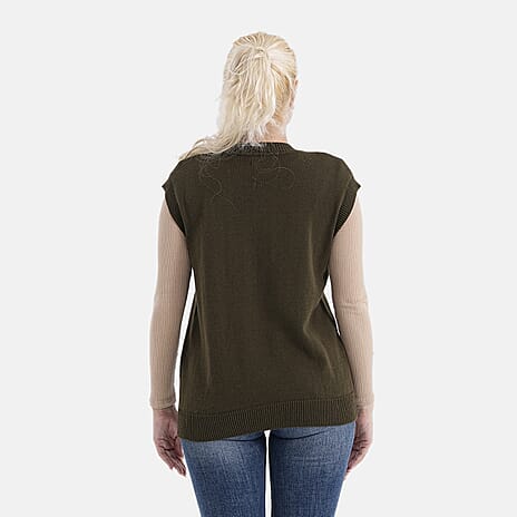 - Maisi 100% Cotton Round Neck Knitted Vest (Size L) - Green