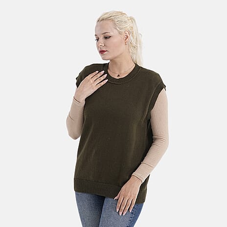 - Maisi 100% Cotton Round Neck Knitted Vest (Size XL) - Green