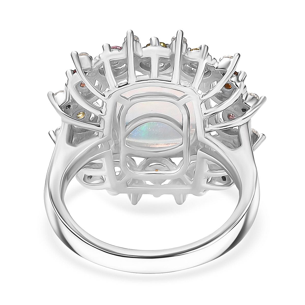 Ethiopian Opal, White Zircon & Multi-Tourmaline Cosmo Ring in Rhodium Overlay Sterling Silver 2.62 Ct. Ethiopian Opal, White Zircon & Multi-Tourmaline Cosmo Ring in Rhodium Overlay Sterling Silver 2.62 Ct.