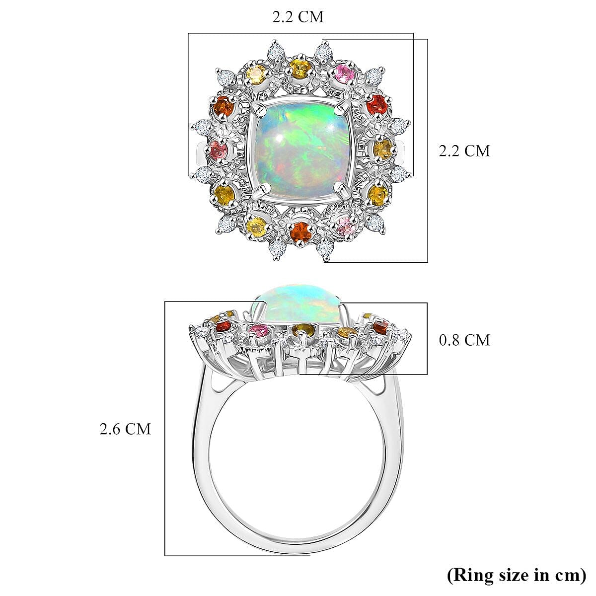 Ethiopian Opal, White Zircon & Multi-Tourmaline Cosmo Ring in Rhodium Overlay Sterling Silver 2.62 Ct. Ethiopian Opal, White Zircon & Multi-Tourmaline Cosmo Ring in Rhodium Overlay Sterling Silver 2.62 Ct.