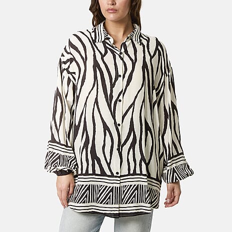 Statement Zebra Print Button-Down Top (One Size) - Black