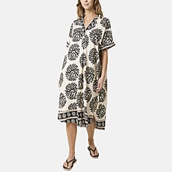 QED Floral Print and Gold Detail Loose Fit Collared Viscose Shirt Dress