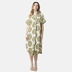 QED Floral Print and Gold Detail Loose Fit Collared Viscose Shirt Dress