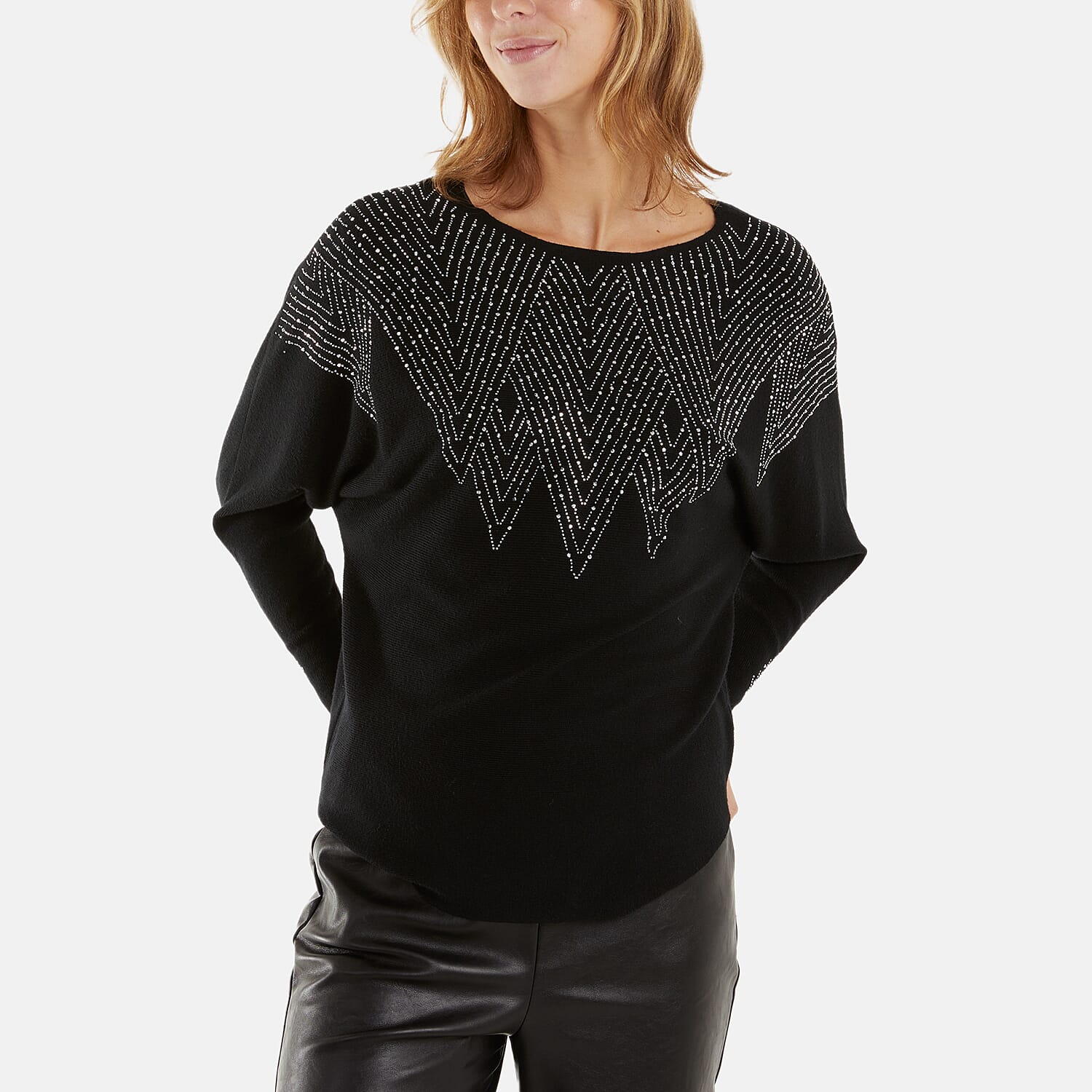 QED Zig Zag Embellished Jumper (One Size, M-L) - Black