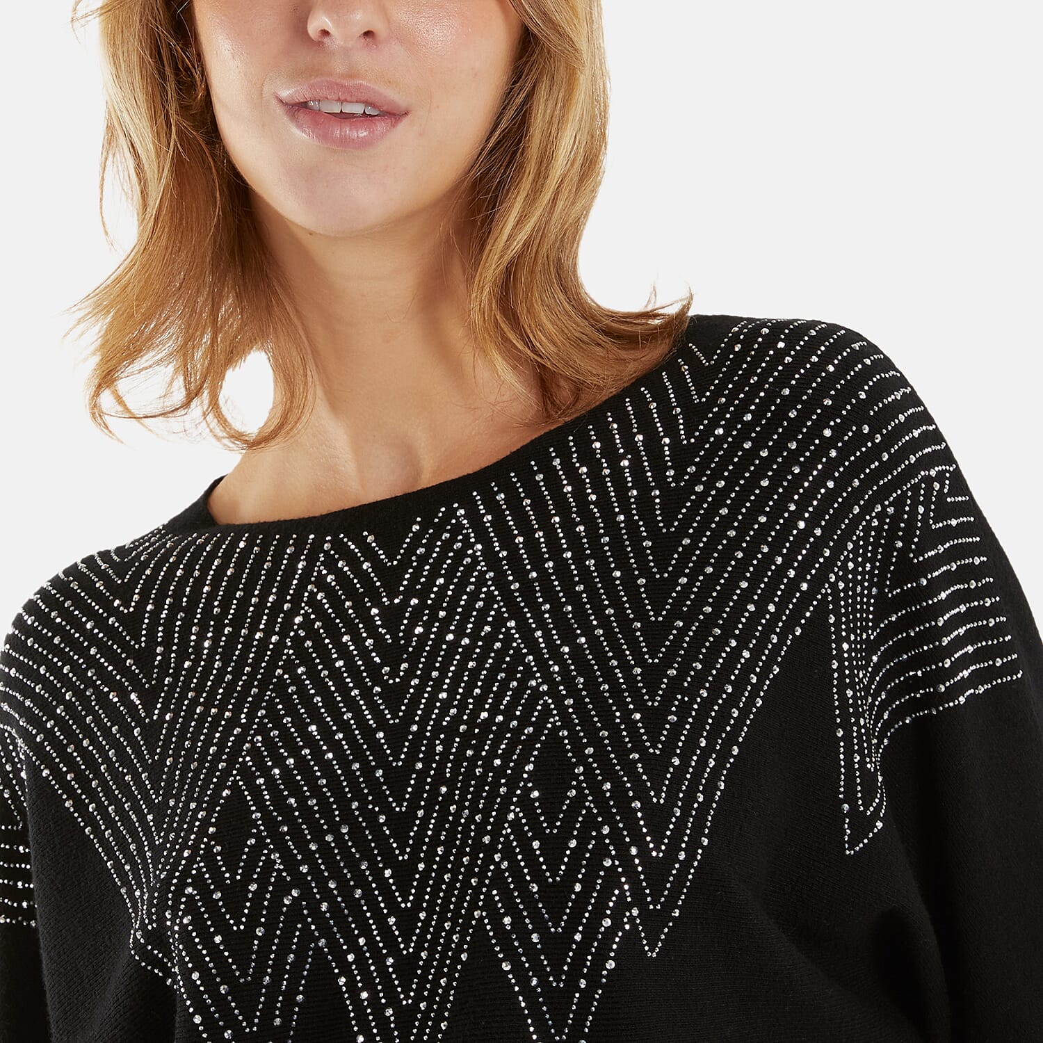 QED Zig Zag Embellished Jumper (One Size, M-L) - Black
