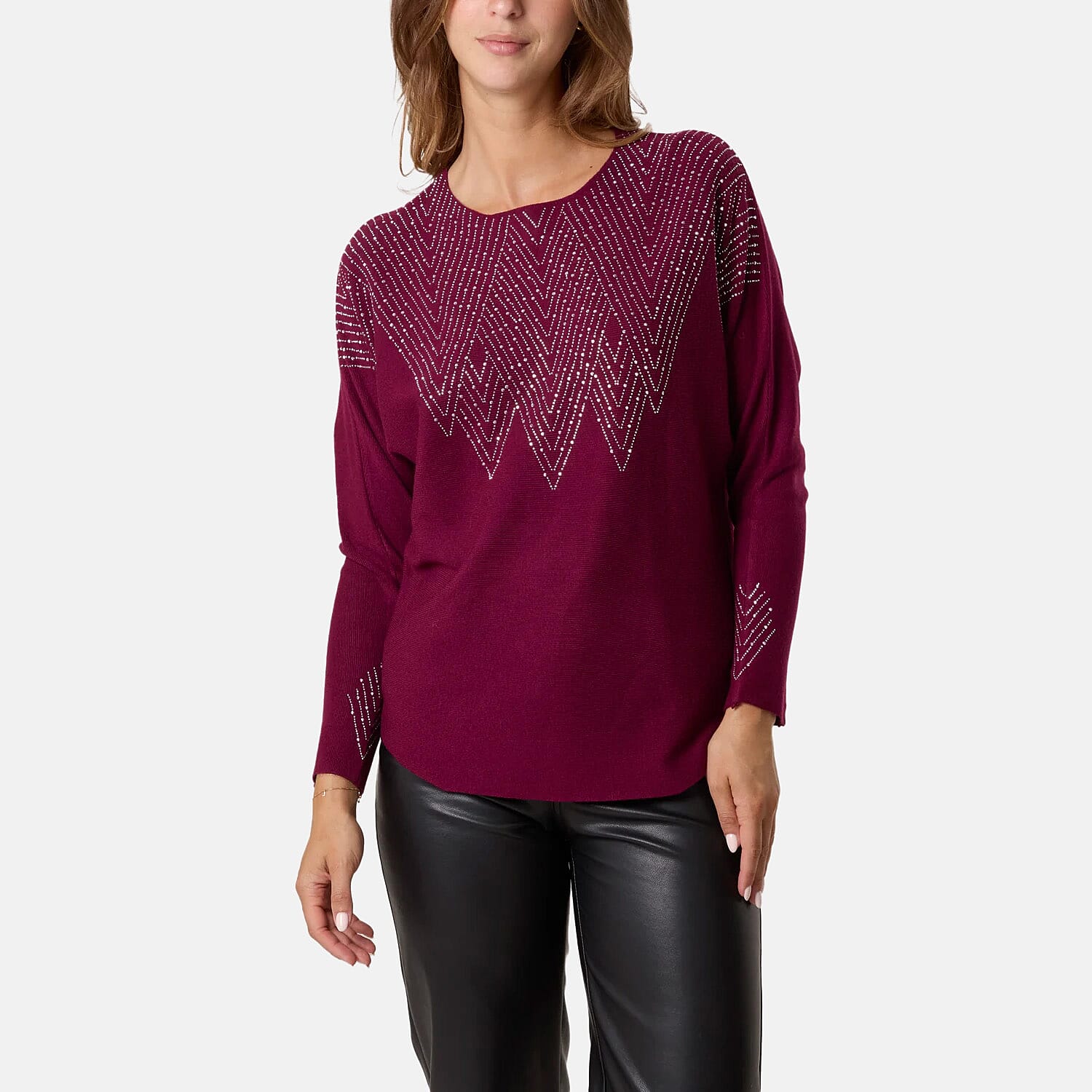 QED Zig Zag Embellished Jumper (One Size, M-L) - Plum