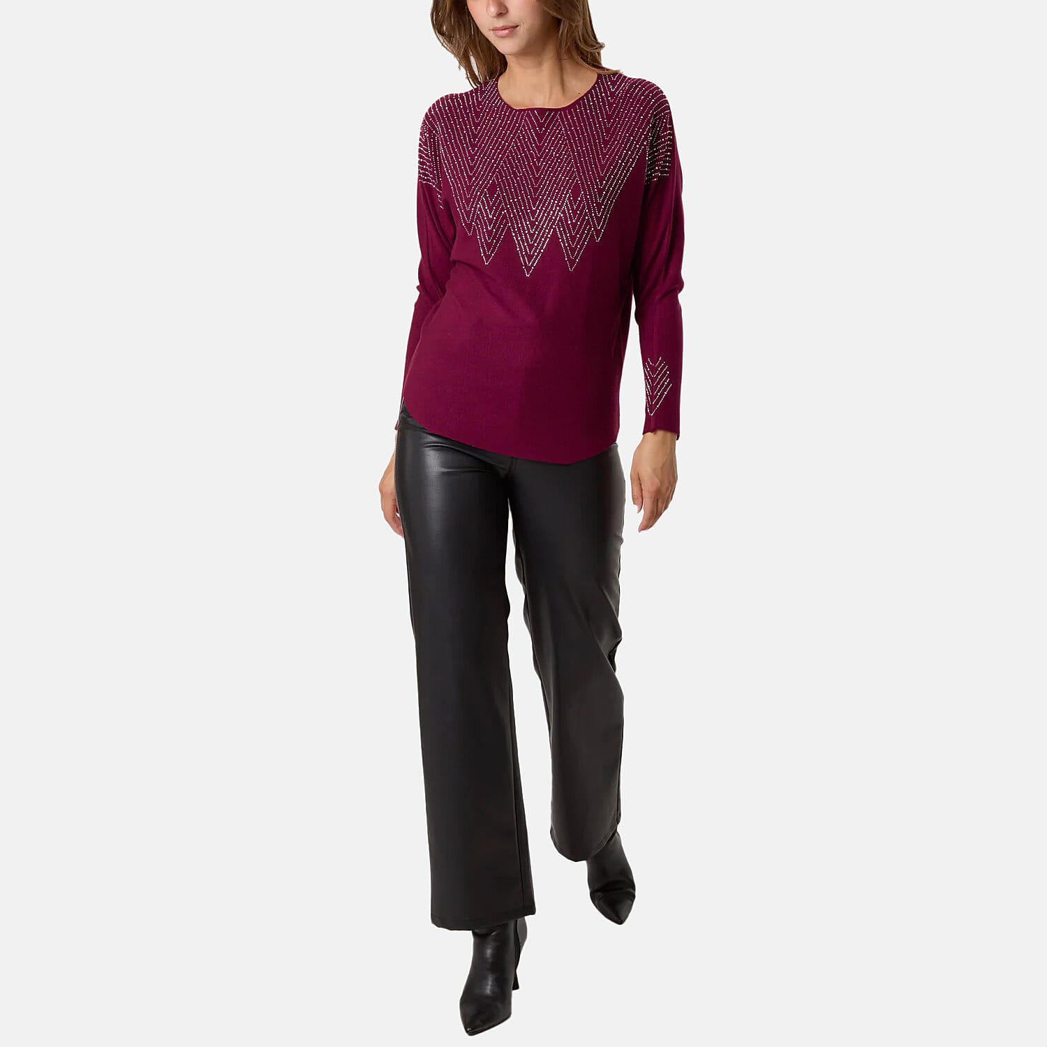 QED Zig Zag Embellished Jumper (One Size, M-L) - Plum