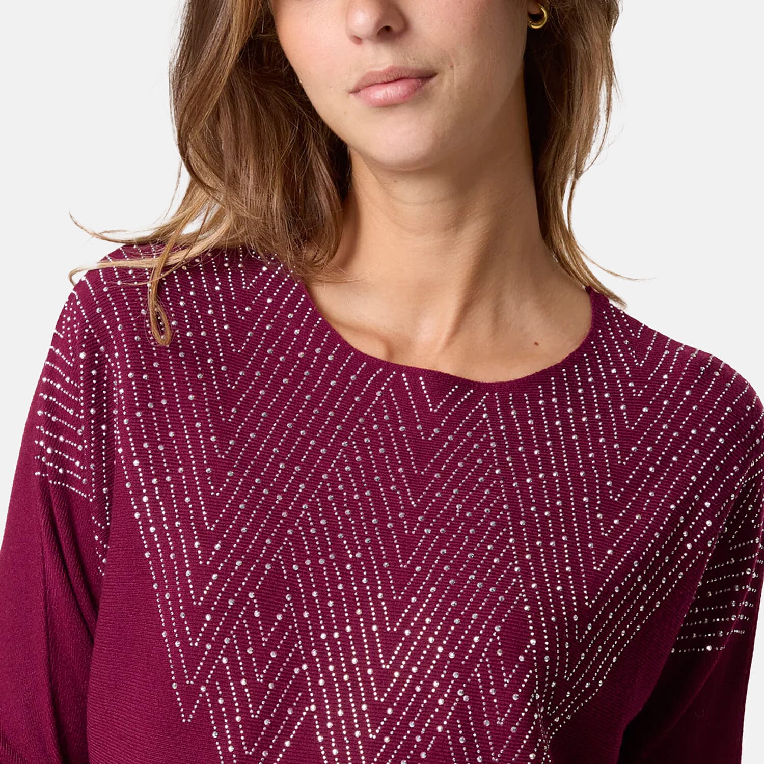 QED Zig Zag Embellished Jumper (One Size, M-L) - Plum