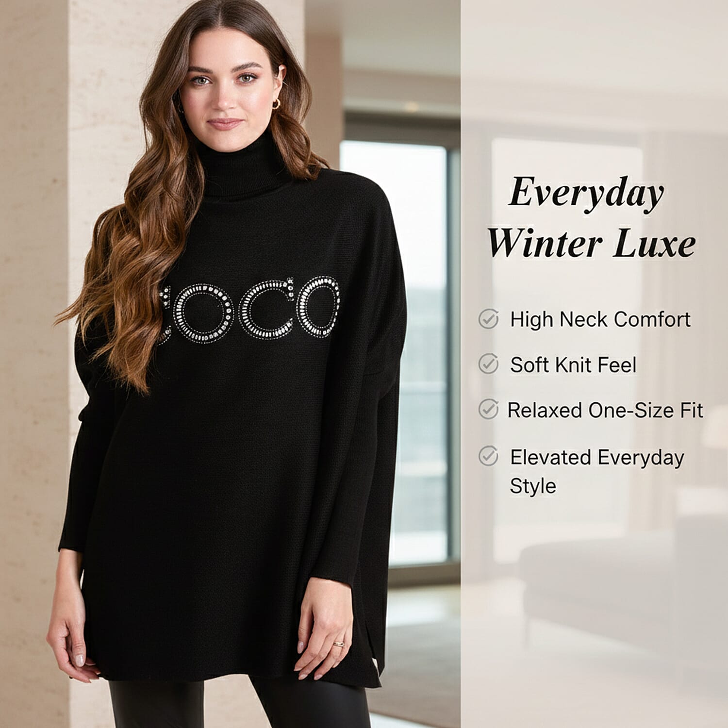 QED High Neck Coco Jumper (Size 10-22) - Black