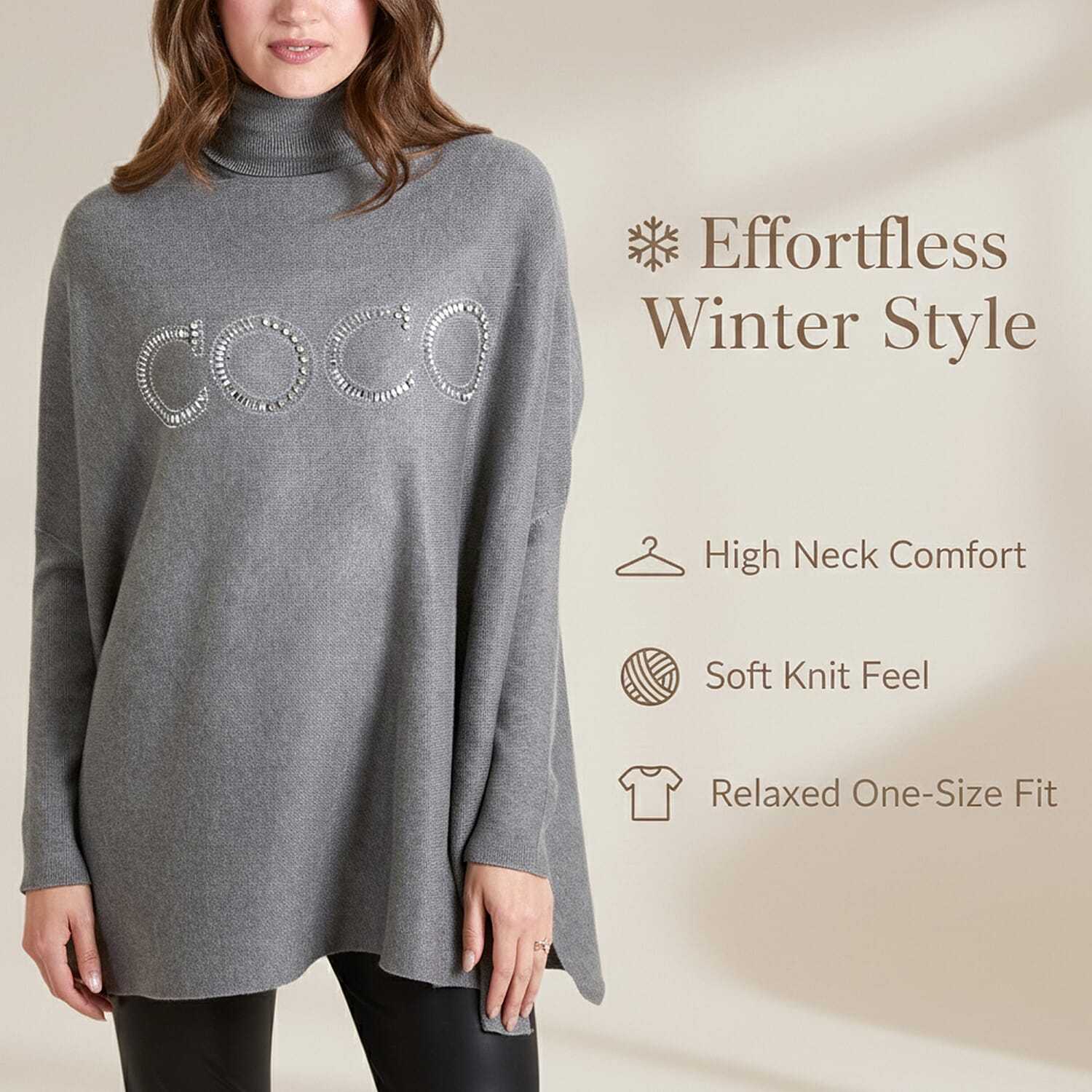 QED High Neck Coco Jumper (Size 10-22) - Grey