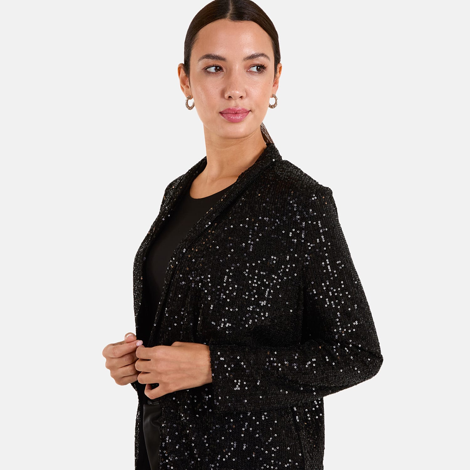QED Sequin Waterfall Blazer (Size XL) - Black