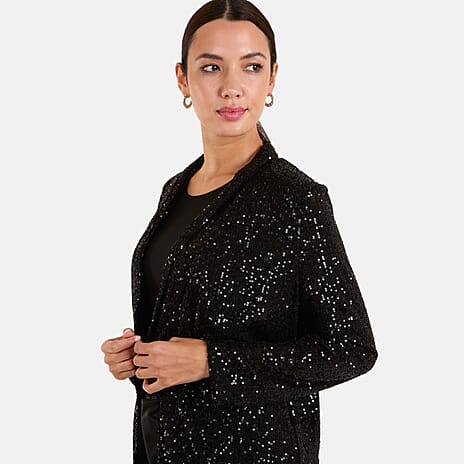 QED Sequin Waterfall Blazer (Size L) - Black